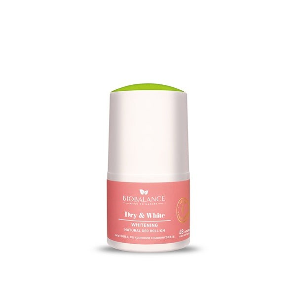 BIOBALANCE Dry & White Whitening Natural Deo Roll-On – 50ml | بيو بالانس رول مزيل للرائحة لتفتيح الإبط وتقليل التصبغات – 50 مل
