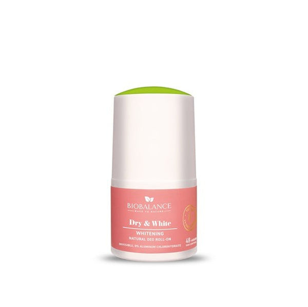 BIOBALANCE Dry & White Whitening Natural Deo Roll-On – 50ml | بيو بالانس رول مزيل للرائحة لتفتيح الإبط وتقليل التصبغات – 50 مل