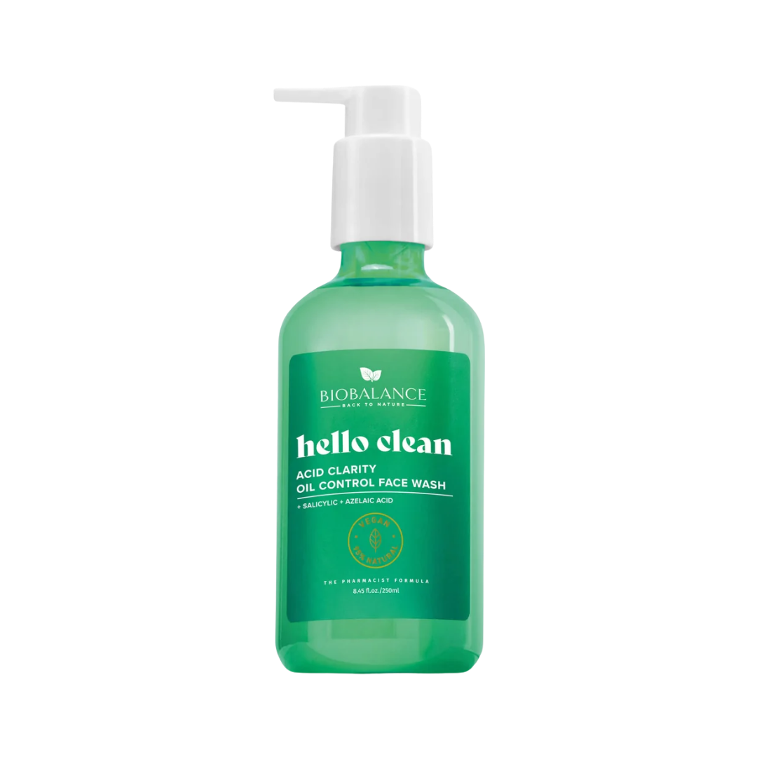 BIOBALANCE Hello Clean Acid Clarity Oil Control Face Wash – 250ml | بيو بالانس غسول بالأزيليك والساليسيليك للبشرة الدهنية والمعرضة للحبوب – 250 مل