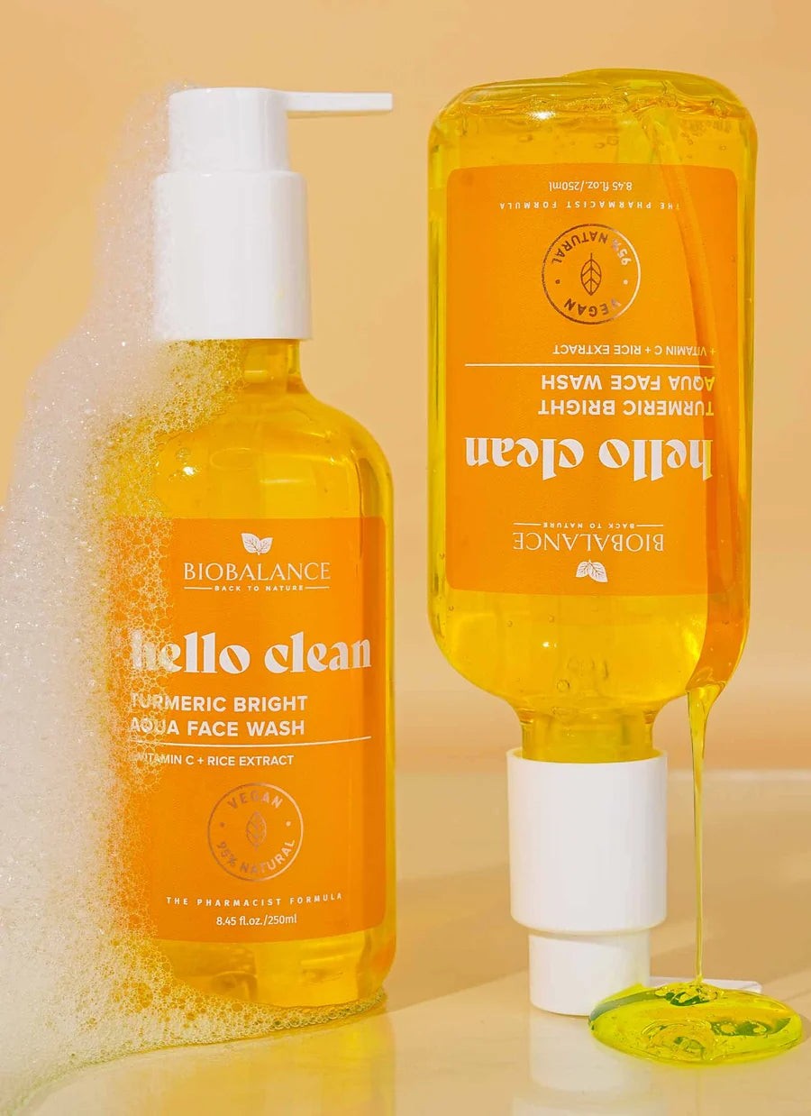 BIOBALANCE Hello Clean Turmeric Bright Aqua Face Wash – 250ml | بيو بالانس غسول بالكركم وفيتامين C لإشراقة وتوحيد لون البشرة – 250 مل