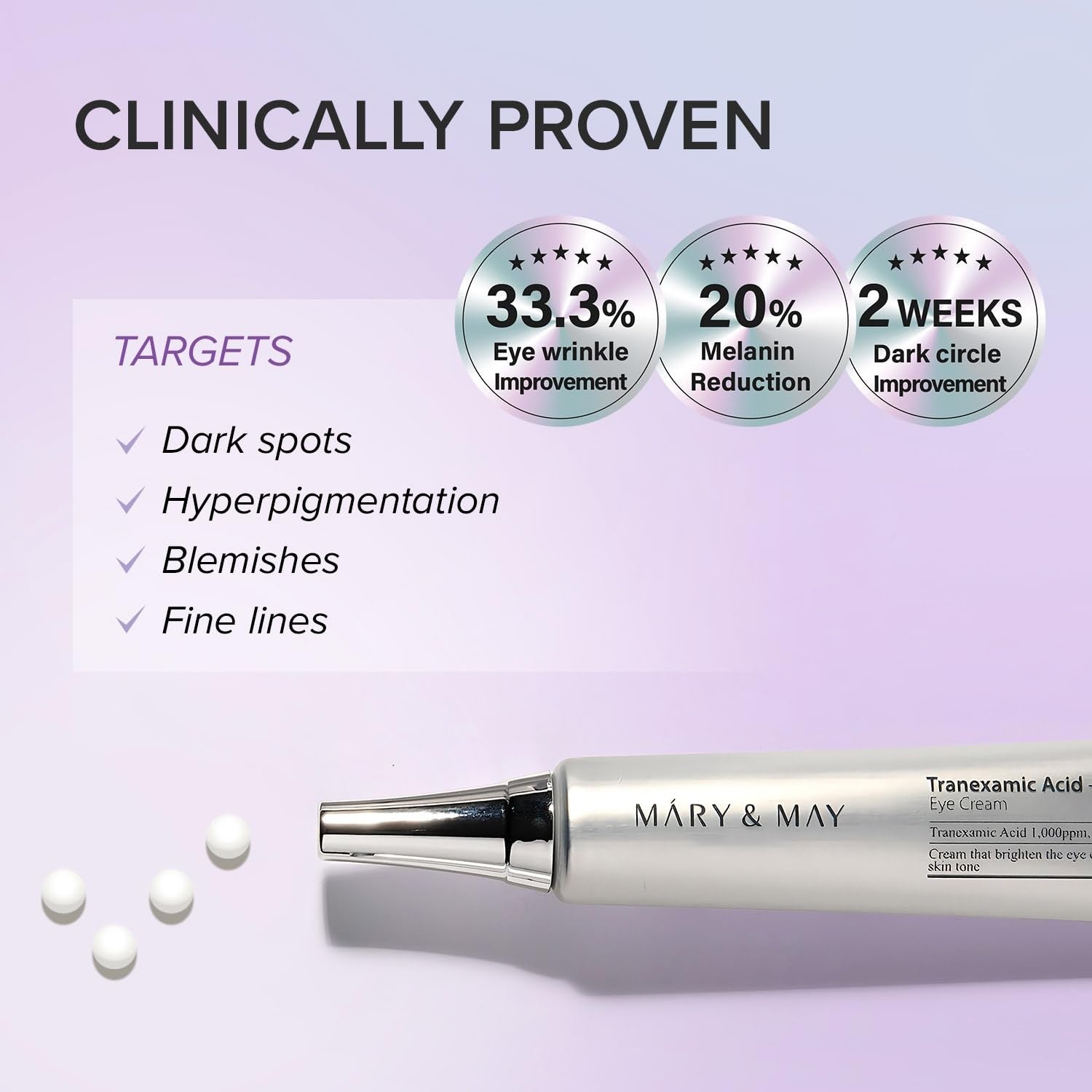 Mary&May Tranexamic Acid + Glutathione Eye Cream – 30g | ماري آند ماي كريم لتفتيح محيط العين وتقليل الهالات بالترانيكساميك أسيد والغلوتاثيون – 30 غم