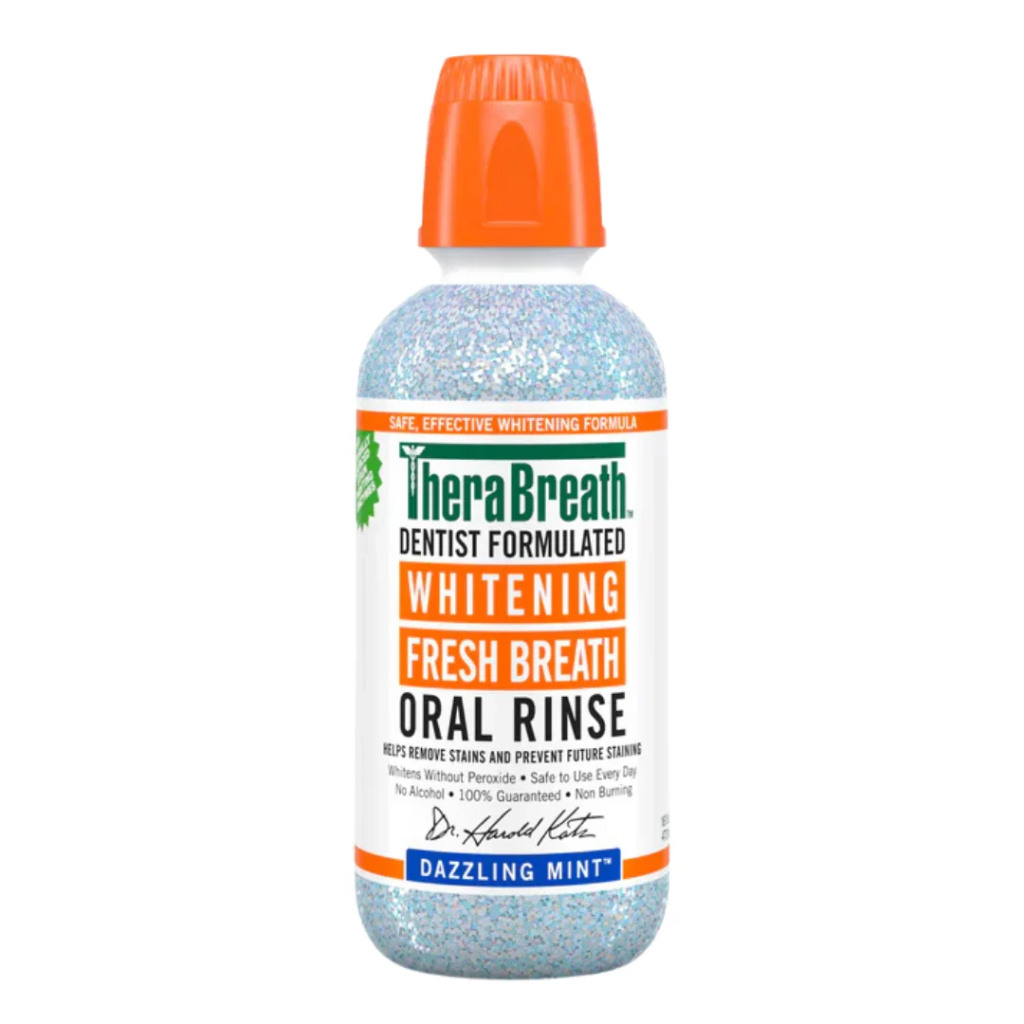 TheraBreath Whitening Fresh Breath Oral Rinse – Dazzling Mint – 473ml | ثيرابريث غسول فم للتبييض وانعاش النفس – نكهة النعناع – 473 مل
