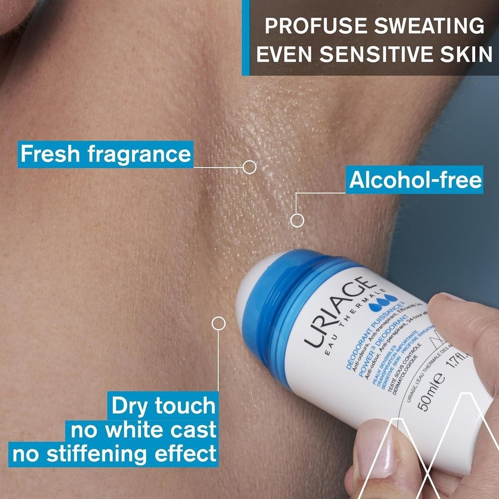 Uriage Power 3 Deodorant – 50ml | يورياج مزيل ومضاد للتعرق باور 3 للتحكم بالتعرق والروائح – 50 مل