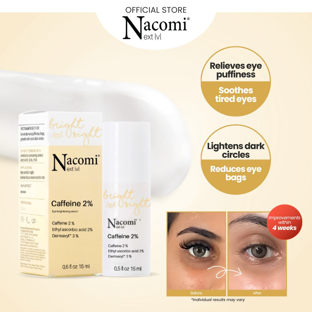 Nacomi Next LVL Caffeine 2% Eye-Brightening Serum – 15ml | ناكومي سيروم تفتيح وإشراقة لمنطقة تحت العين بالكافيين – 15 مل