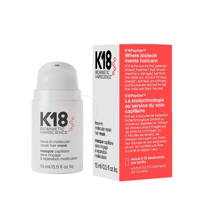 K18 Biomimetic Hairscience Leave-In Molecular Repair Hair Mask – 15ml | كي 18 ماسك علاجي لإصلاح وترميم الشعر بعمق بدون شطف – 15 مل
