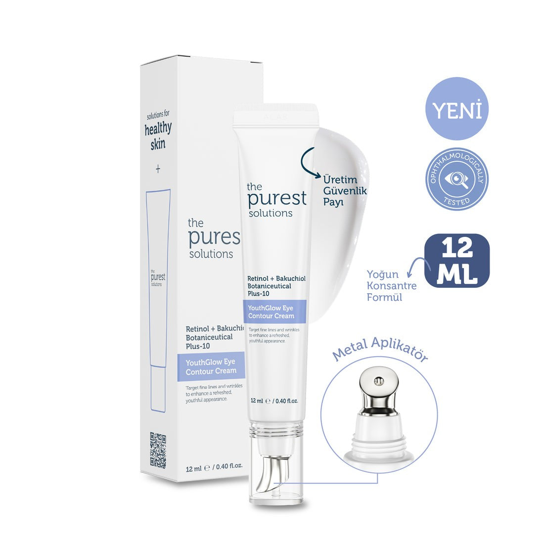 The Purest Solutions YouthGlow Eye Contour Cream – 12ml | ذا بيورست سولوشنز كريم محيط العين لتقليل الخطوط والتجاعيد بالريتينول والباكوشيول – 12 مل