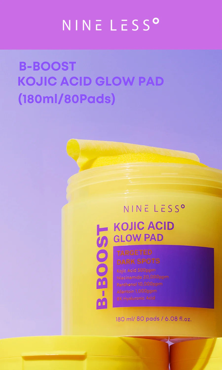 NINE LESS B-Boost Kojic Acid Glow Pad – 80pcs | ناين ليس اقراص الوجه كوجيك اسيد