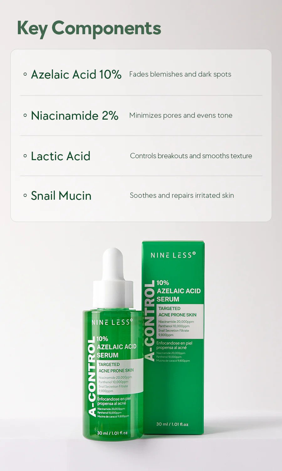 NINE LESS A-CONTROL 10% Azelaic Acid Serum 30ml سيروم للبشرة من ناين ليس