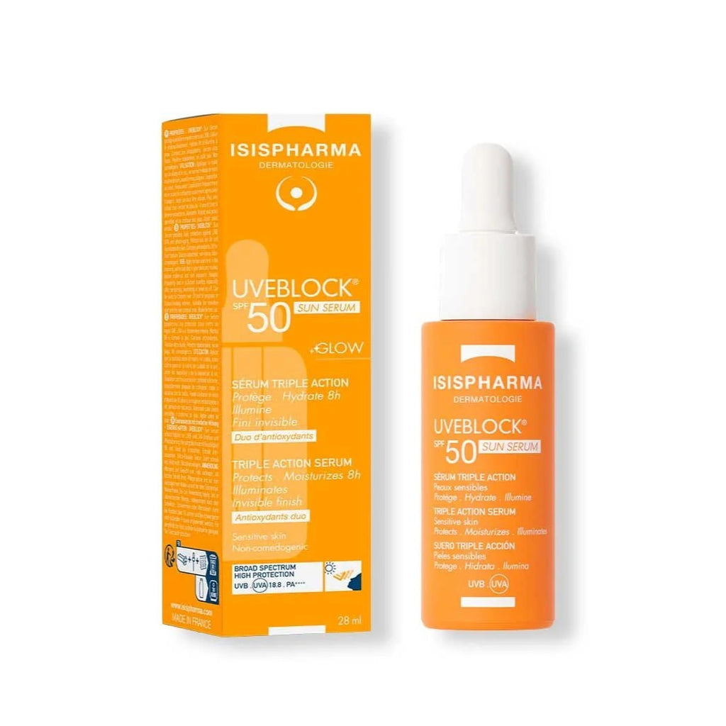 ISISPHARMA Uveblock SPF50 Sun Serum 28ml اس اس فارما سيروم واقي من اشعة الشمس يرطب ويعزز اشراقة البشرة